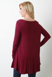 Jersey Knit Wide V-Neck Long Sleeve Top