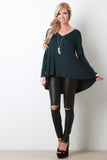 Jersey Knit Wide V-Neck Long Sleeve Top