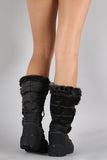 Faux Fur Cuff Lace Up Nylon Snow Boots