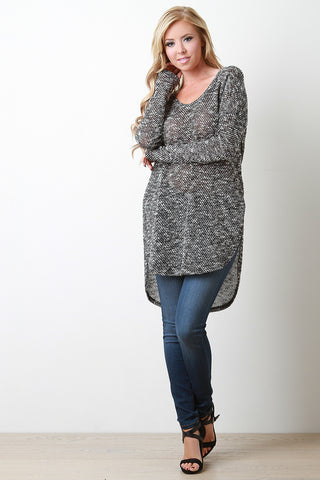 Marled Knit Long Sleeve High Low Sweater Top