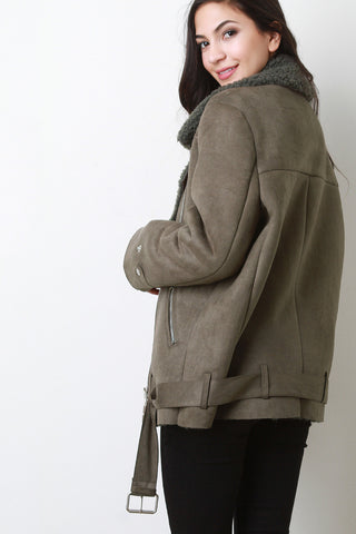 Oversize Shearling Asymmetrical Zipper Jacket