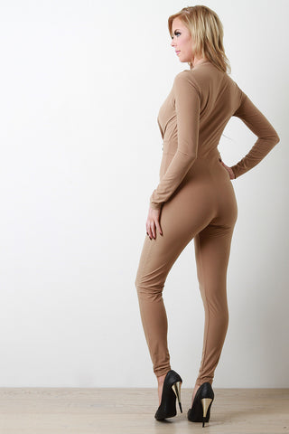 Plunging V-Neck Double Button Jumpsuit