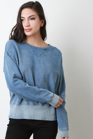 Faded Washed Denim Pullover Top