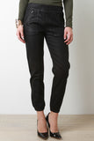 Coated Denim Zipper Pocket Jogger Pants