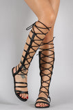 Elasticized Straps Lace Up Open Toe Gladiator Sandal