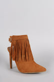 Suede Fringed Buckle Strap Pointy Toe Stiletto Booties