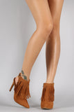 Suede Fringed Buckle Strap Pointy Toe Stiletto Booties