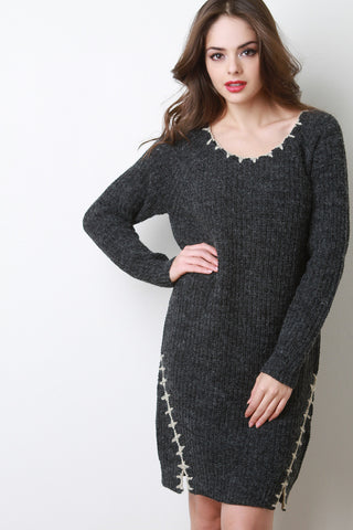 Thick Knit Stitched Long Sleeve Midi Dress