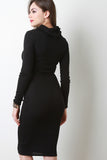 Cowl Neck Long Sleeves Bodycon Midi Dress