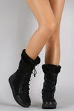 Suede Faux Fur Cuff Mid Calf Snow Boots