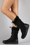 Suede Faux Fur Cuff Mid Calf Snow Boots