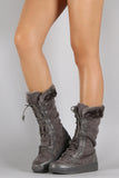 Suede Faux Fur Cuff Mid Calf Snow Boots