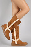 Suede Faux Fur Trim Mid Calf Snow Boots