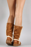 Suede Faux Fur Trim Mid Calf Snow Boots