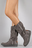 Suede Faux Fur Trim Mid Calf Snow Boots