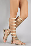 Metallic Elasticized Strappy Center Ornament Gladiator Flat Sandal