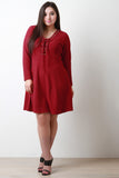 Grommet Lace Up Long Sleeves Fit And Flare Dress