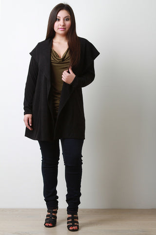 Wide Collar Hooded Cardigan