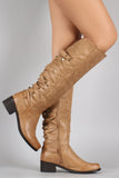 Pyramid Studded Crisscross Straps Knee High Boots