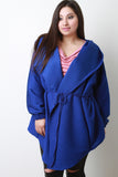 Self-Tie Sash Pleated Long Sleeves Hooded Coat