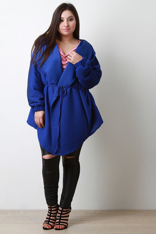 Self-Tie Sash Pleated Long Sleeves Hooded Coat