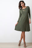 Back Keyhole Three Quarter Sleeve Dress