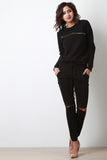 Zipper Accent Long Sleeve Knit Top