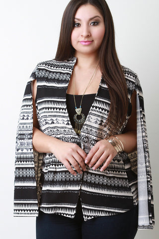 Tribal Print Batwing Cape Blazer