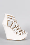 Vegan Leather Strappy Criss Cross Peep Toe Studded Wedge