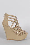 Vegan Suede Strappy Criss Cross Peep Toe Studded Wedge