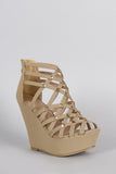 Vegan Suede Strappy Criss Cross Peep Toe Studded Wedge