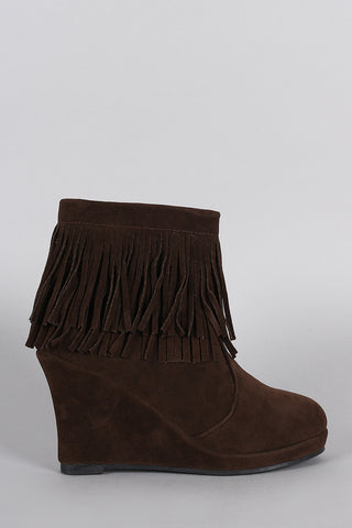 Suede Layered Fringe Wedge Booties