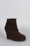 Suede Layered Fringe Wedge Booties