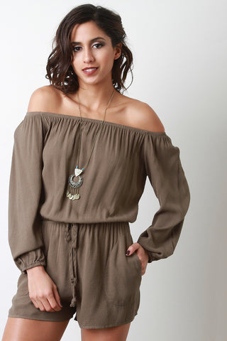 Off The Shoulder Drawstring Romper