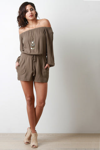 Off The Shoulder Drawstring Romper