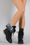 Plaid Cuff Quilted Combat Lace Up Boots