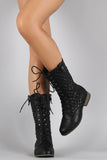 Plaid Cuff Quilted Combat Lace Up Boots