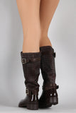 Buckled Textured Shaft Riding Knee High Boots