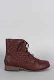 Quilted Round Toe Lace Up Combat Ankle Boots