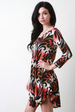 Tie-Dye Damask Print V-Neck Dress