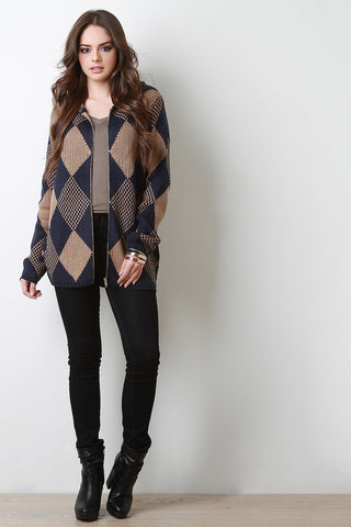 Harlequin Knit Hooded Jacket