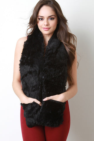 Faux Fur Double Button Pocket Scarf