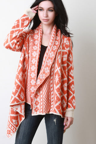 Two-Tone Argyle Draping Cardigan