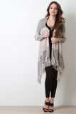 Mesh And Melange Knit Tassel Hem Long Cardigan