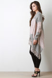 Mesh And Melange Knit Tassel Hem Long Cardigan