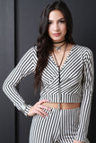 Surplice Striped Long Sleeve Crop Top