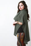 Ribbed Knit Cowl Neck Poncho Top