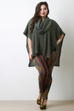 Ribbed Knit Cowl Neck Poncho Top