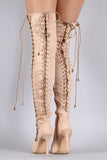 Suede Corset Lace Up Pointy Toe Stiletto Over-The-Knee Boots