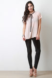 Semi-Sheer Tie Ruffle Neck Top